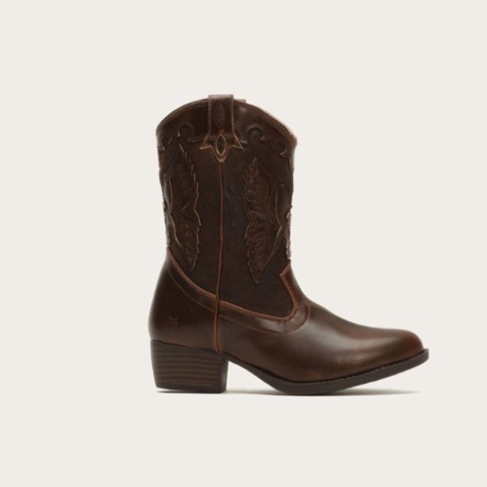 FRYE Girl’s Carson Firebird Brown Cowgirl Boots - Picture 2 of 13